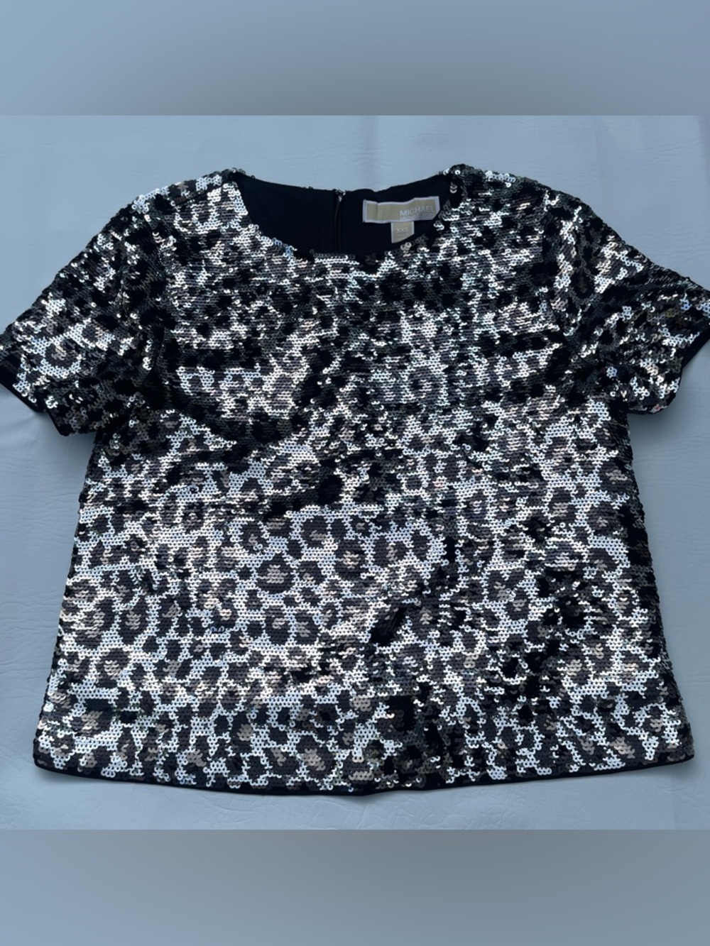 Michael Kors Black & Silver Sequin Animal Print Top size xxs